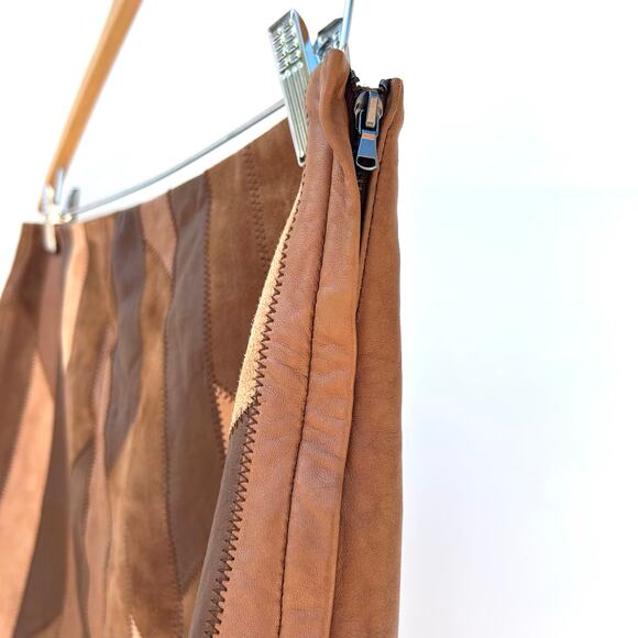 Frame Patchwork Mini Skirt Saddle Suede Leather Brown Tan Shirt Size 29 - Picture 9 of 12